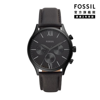 【FOSSIL 官方旗艦館】 Fenmore 三眼系列簡約美型手錶 男款 黑色皮革錶帶 44mm BQ2364