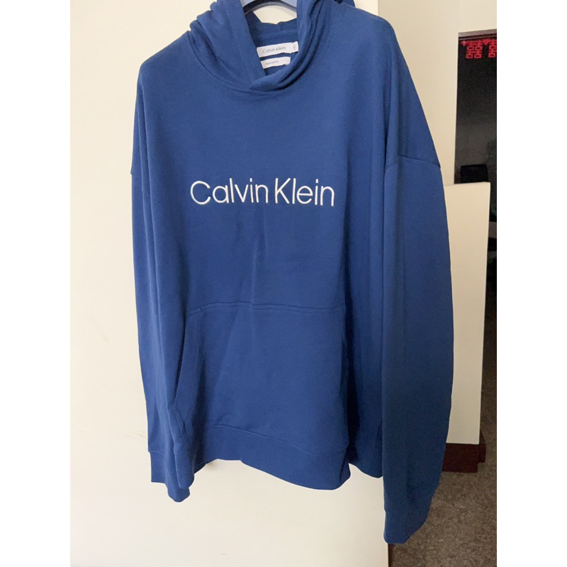 Calvin Klein CK藍色帽T 男裝L號 近全新 附吊牌