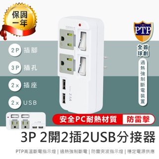 【KINYO 3P 2開2插2USB分接器 GIU-3222】插座分接器 USB插座 USB分接器 手機充電頭 3P插座