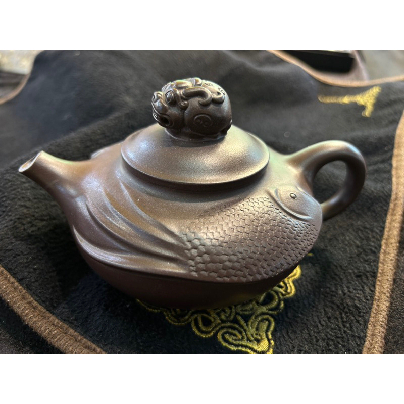 古董收藏-老紫砂雙魚茶壺