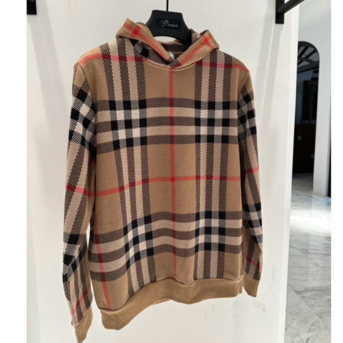 Burberry 80726621 男女同款 格紋棉質連帽衛衣/上衣 XS/S/M/L/XL 典藏米色