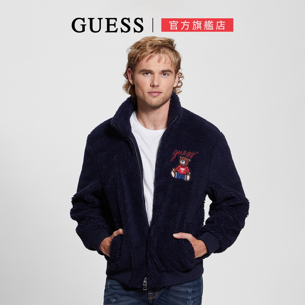 【GUESS】泰迪熊款 羊羔絨保暖外套-藍