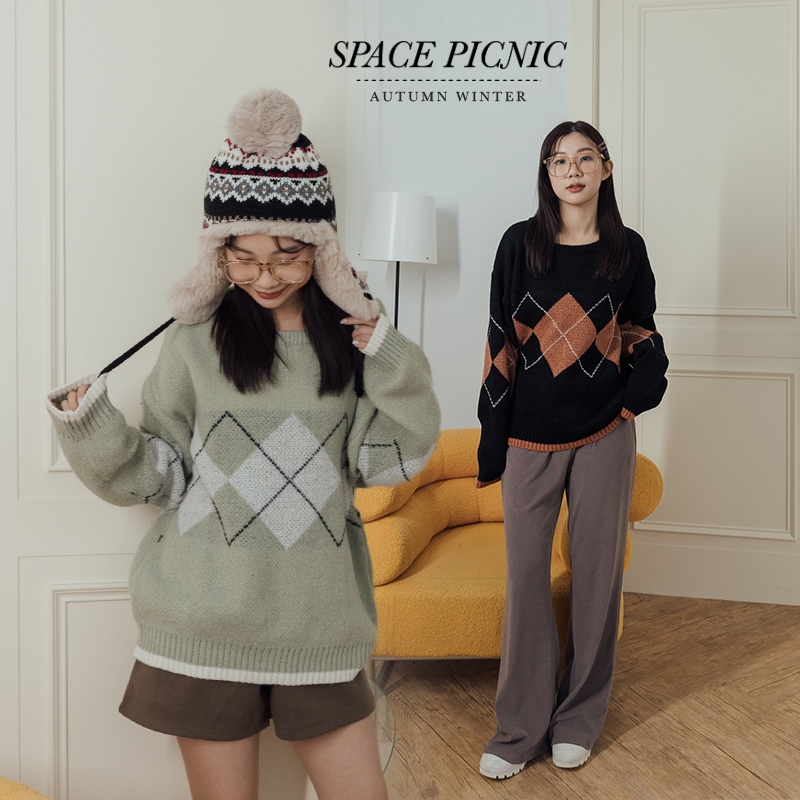 [明天出貨] Space Picnic｜菱格針織毛衣-2色(現貨)【C23121058】