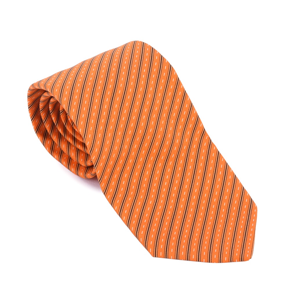 HERMES賽車道斜紋真絲領帶(橘色)370201F