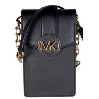 Michael Kors Carmen黑色翻蓋手機鍊帶斜背包圓標LOGO全新品 MK手機包