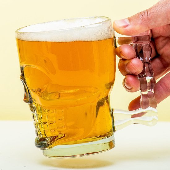 【德國WINKEE】骷髏頭造型啤酒杯 重手 玻璃 粗曠