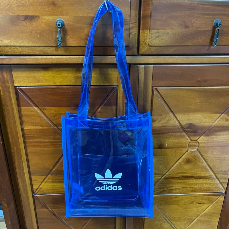 愛迪達 adidas originals 透明包 三葉草 藍色