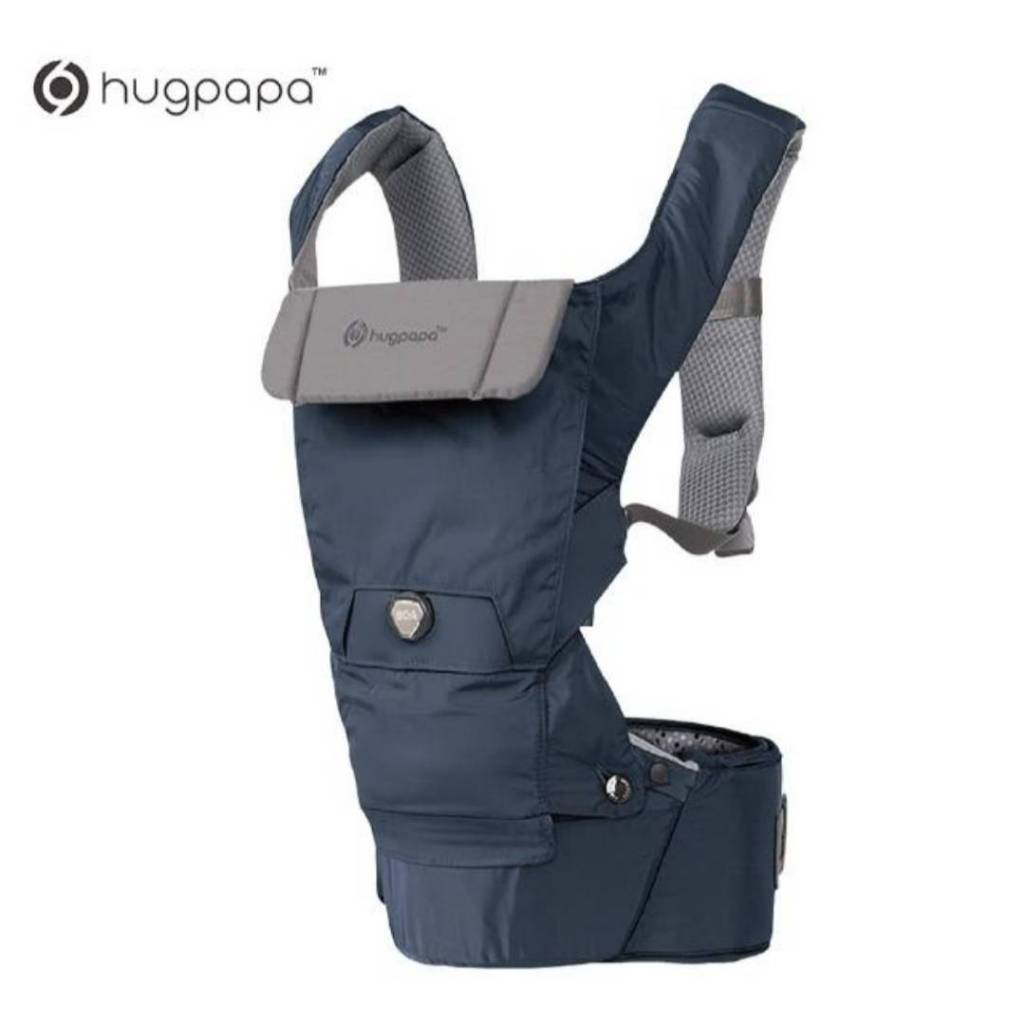 [8.5成新]hugpapa DIAL-FIT PRO 3合1韓國嬰兒透氣減壓背帶 新生兒腰凳背巾/揹巾-海軍藍