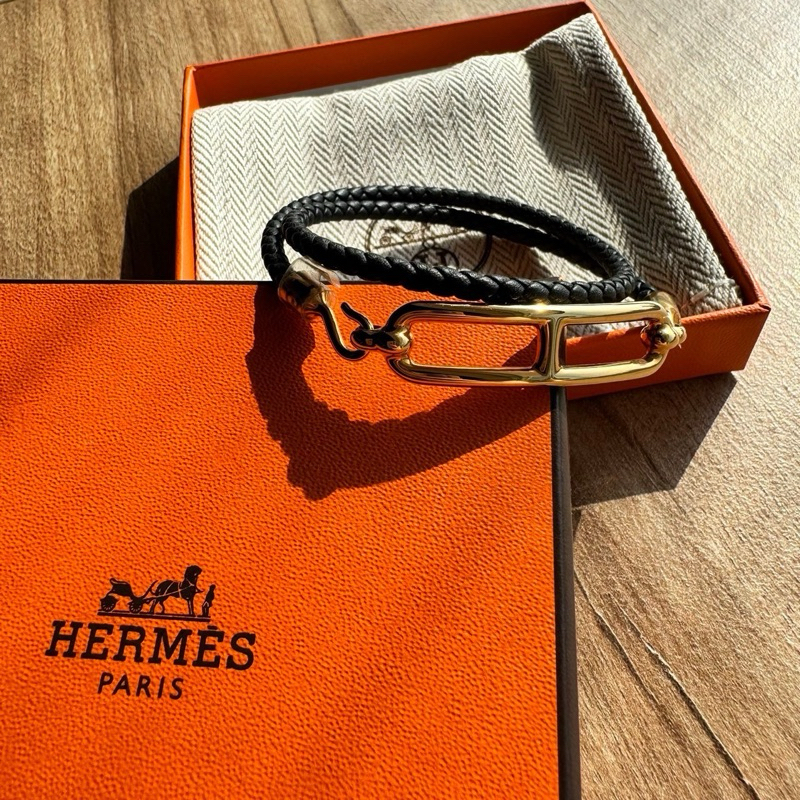 在台現貨🧡🇮🇹14800 愛馬仕 Hermes Roulis 雙圈手環 豬鼻編織手環 大象灰 /金棕/黑金 T2