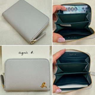 全新 agnes b 灰白色 墨綠 綠色 灰色 4卡 防刮 牛皮 拉鍊 零錢包 小b 卡包 正品 雙色 撞色 短夾 錢包