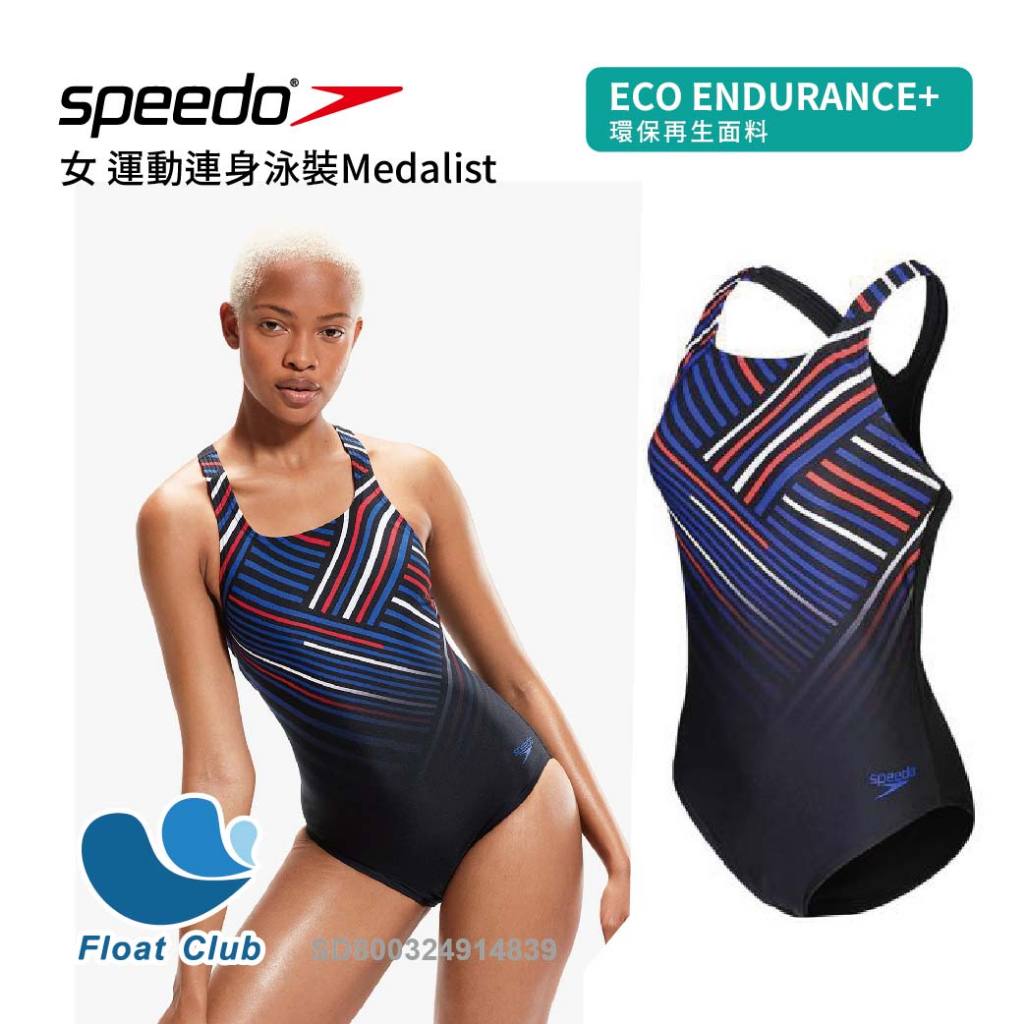 【SPEEDO】女 運動連身泳裝Medalist 藍紅/黑 游泳 泳裝 泳衣 連身泳衣 SD800324914839