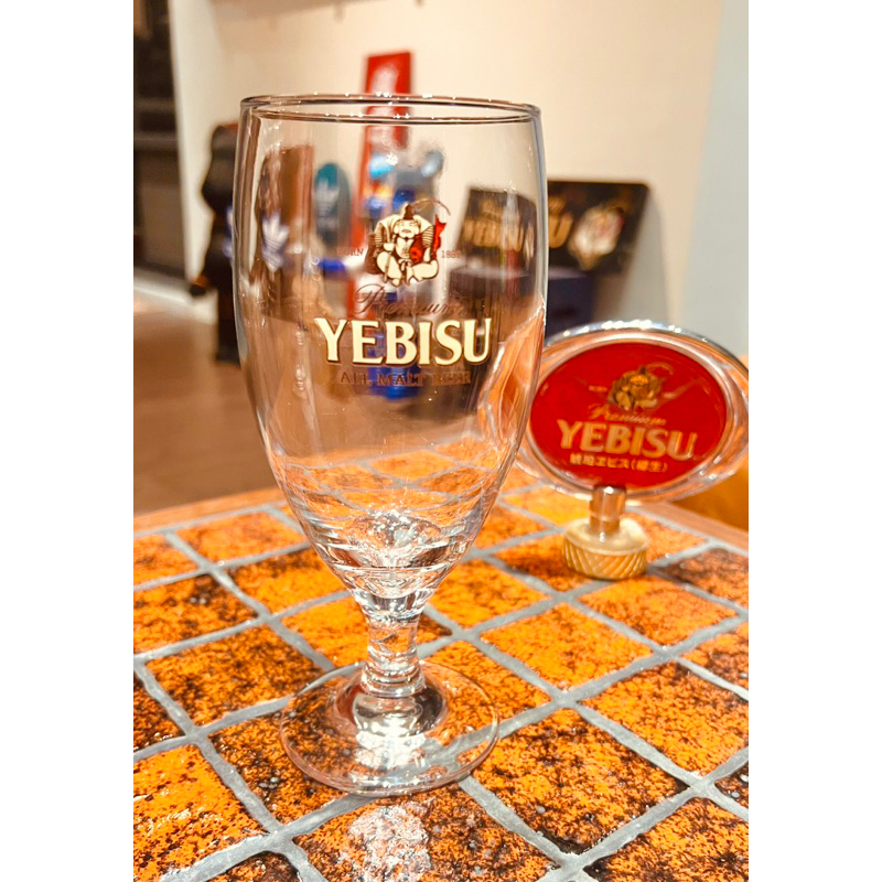 【 shower’s 】惠比壽啤酒 YEBISU 福神彩標logo 高腳杯 啤酒杯 玻璃杯 全新正品 日本帶回 品牌小物