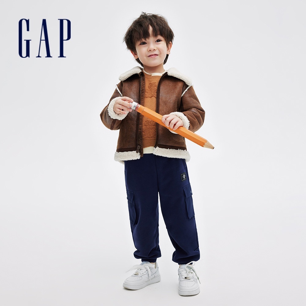 Gap 男幼童裝 仿羊羔絨翻領外套-深棕色(840924)