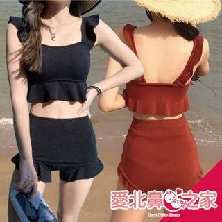 愛北鼻 臺灣現貨 女生泳衣 泳衣女 分體平角 保守顯瘦 韓國ins風 小胸聚攏 性感 bikini 溫泉游泳裝 荷葉邊