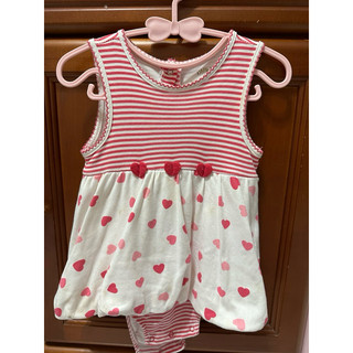 🌟二手童裝👶 韓系平價服飾-粉色條紋愛心包屁裙(附帽)
