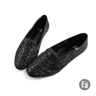 Ea專櫃女鞋 零碼鞋39、40號 鏡面幾何閃鑽平底鞋(黑)6813