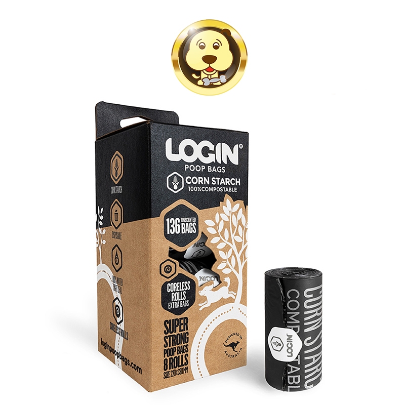 《澳洲LOGIN》洛格認證可推肥拾便袋 (8捲/盒136張) 100%環保材質【培菓寵物】