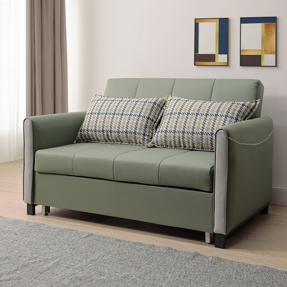 Boden-華特士綠色防潑水布面沙發床/雙人椅/二人座沙發-贈抱枕