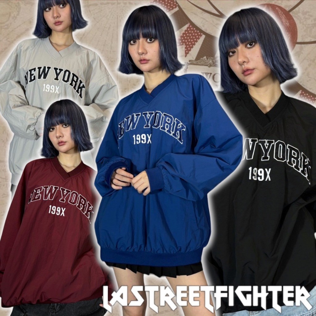 [LA STREET FIGHTER 街頭霸王] New York 刺繡風衣布球衣 電繡 風衣 球衣 寬鬆 情侶款 球衣