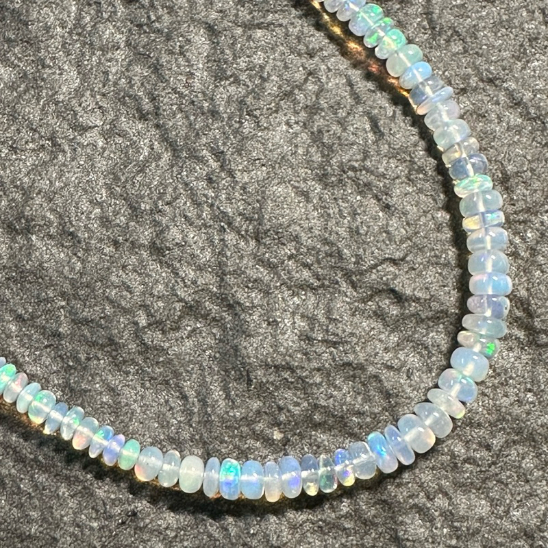 Opal 白歐泊算盤珠純銀項鍊(2401N219) 蛋白石 蛋白石項鍊 蛋白石疊珠鍊 歐泊 歐泊項鍊 歐泊疊珠鍊 算盤珠