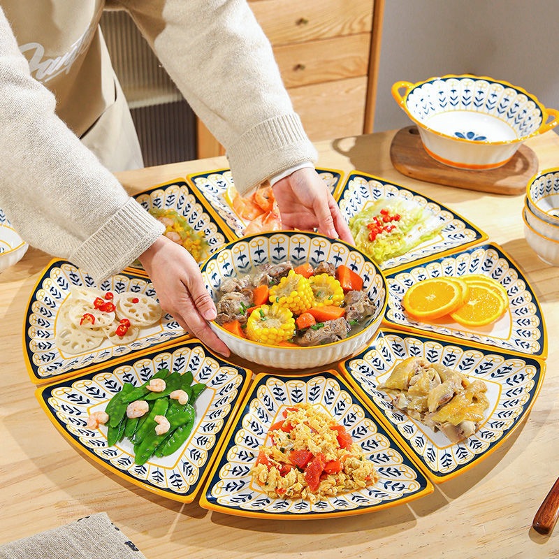 2024新款團圓陶瓷碗盤組 拼盤餐具組合 陶瓷盤子 家用菜盤 過年碗碟套裝 餐盤 碗碟 飯碗 湯碗 碗盤 日式碗