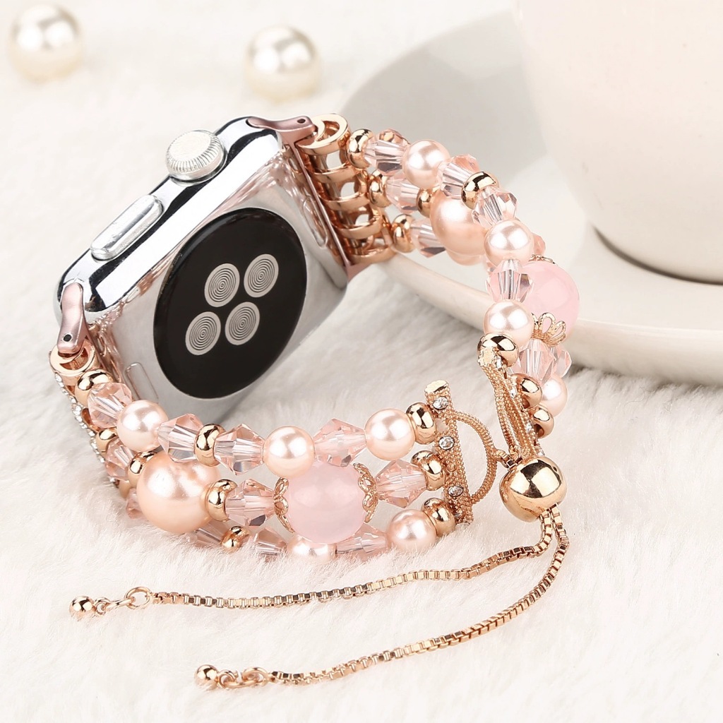 輕奢瑪瑙珠寶伸縮鍊條蘋果手錶帶 適用AppleWatch錶帶  iWatchs9錶帶高級蘋果手錶 高級感男女