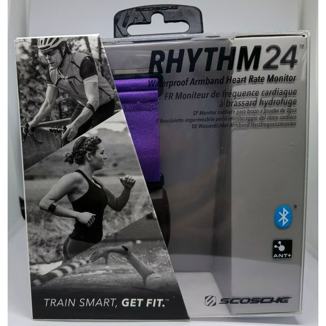 【強哥數位生活小舖】Scosche Rhythm24 手臂式心跳帶(紫色)+原廠黑色備用臂帶+原廠專用充電線+收納包