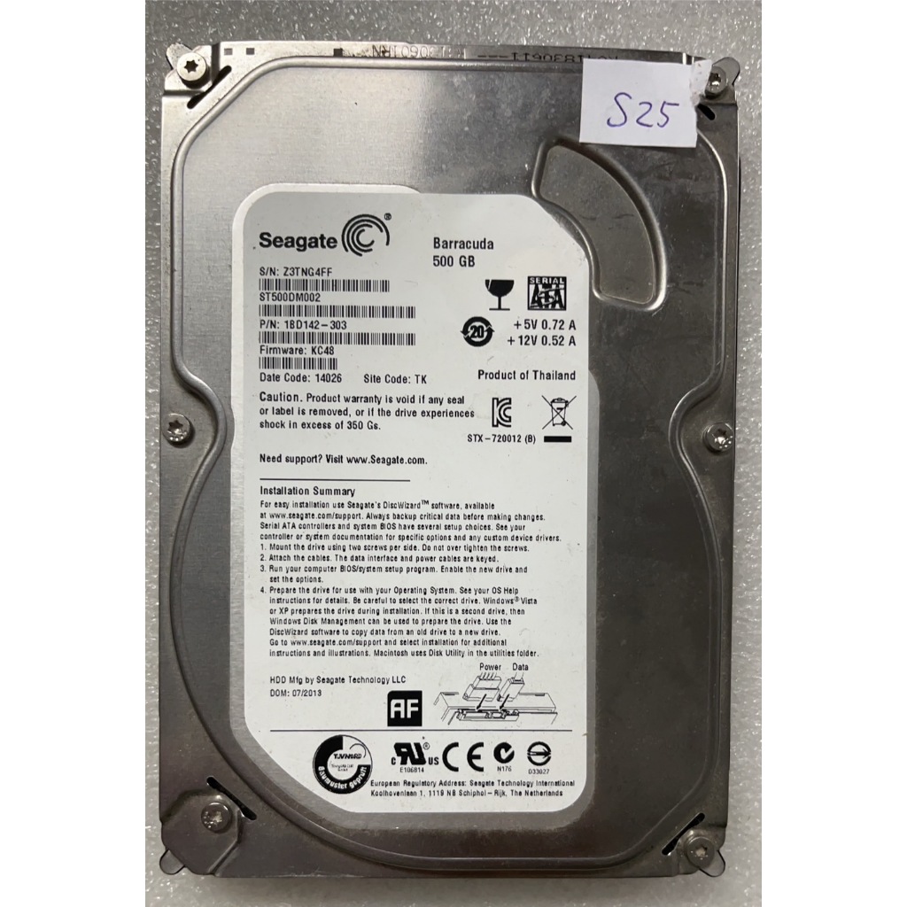 @淡水硬漢@ 良品 Seagate 3.5 吋 二手 硬碟 機械硬碟 500GB 硬碟 中古已測試 編號:S25