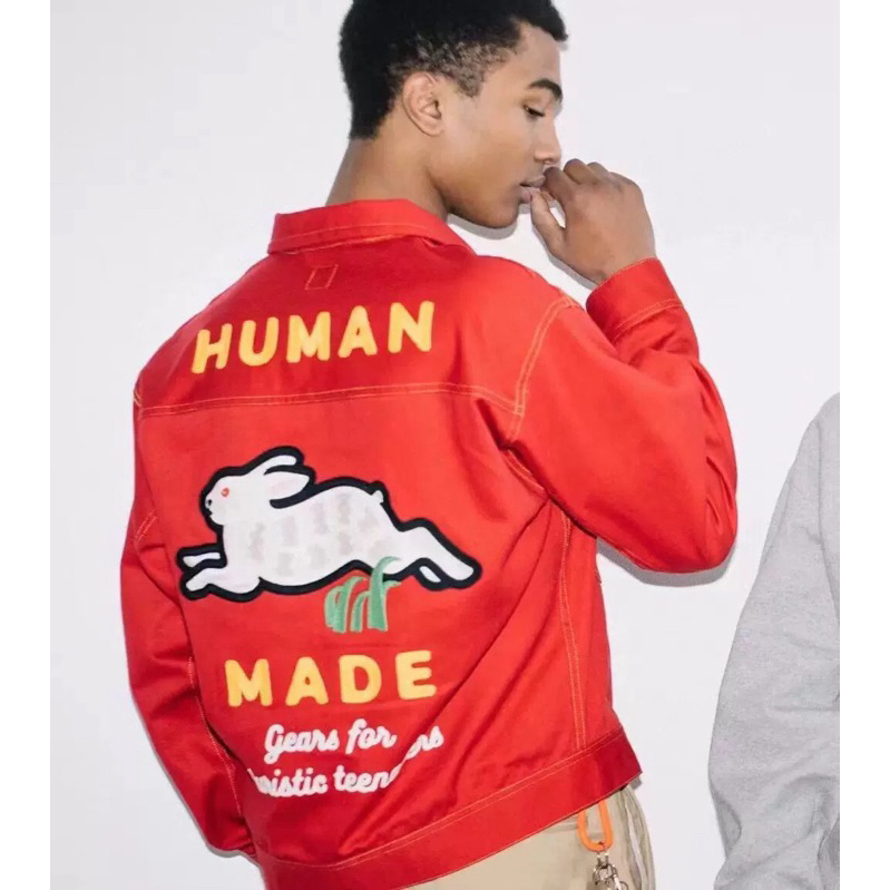 代購正品Human Made Jacket幸運兔子 兔年 刺繡 字母 紅 限定工裝 牛仔夾克外套 潮流 品牌