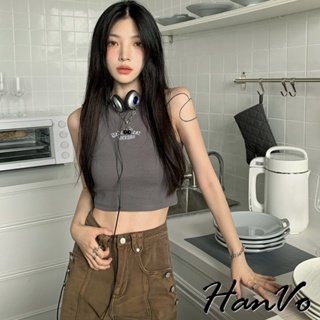 【HanVo】辣妹工字型短版修身背心 性感短版修身顯瘦上衣 韓系女裝 女生衣著 0123