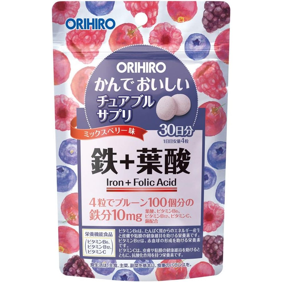 ORIHIRO 咀嚼起來很美味 鐵+葉酸咀嚼軟糖 120 粒