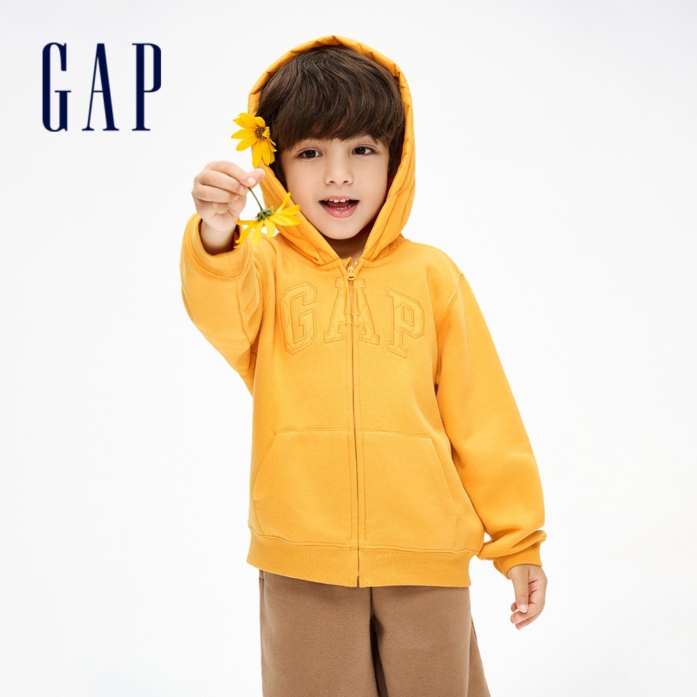 Gap 男幼童裝 Logo刷毛連帽外套 碳素軟磨系列-黃色(836908)