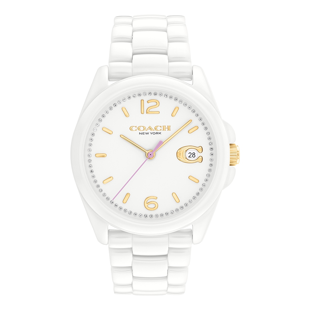 COACH | C字陶瓷錶帶 氣質型女錶 腕錶-白/36mm-14503925