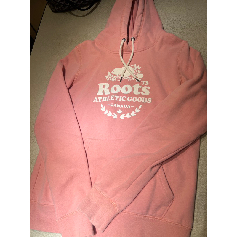 Roots 粉色 經典Logo長袖帽T 連帽上衣 S號 - 二手