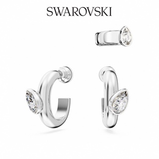 SWAROVSKI 施華洛世奇 Dextera 大圈耳環和扣式耳環 套裝(3) 梨形切割 白色 鍍白金色