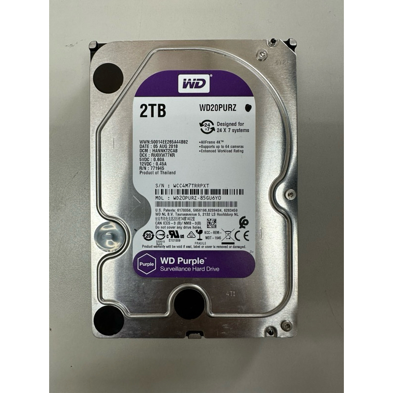 WD 紫標 2TB 3.5吋 SATA WD20PURZ 監控硬碟