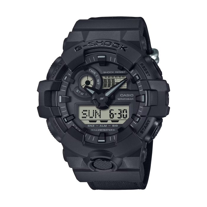 【CASIO G-SHOCK】街頭風格雙顯休閒腕錶-霧黑款/GA-700BCE-1A/台灣總代理公司貨享一年保固