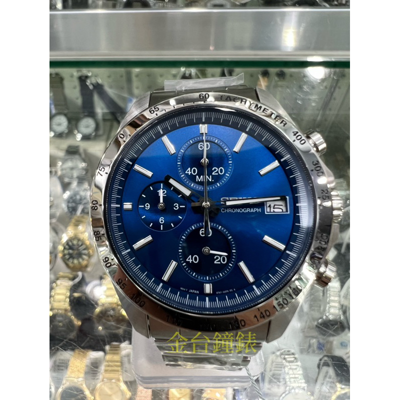 【金台鐘錶】SEIKO 精工SBTR023 (附原廠盒) 防水100米 不鏽鋼錶帶三眼計時男錶 藍面 40mm