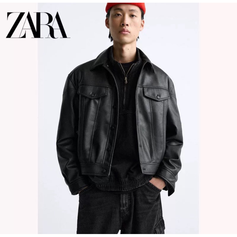 100%正品 ZARA男装 黑色仿皮 長袖 短款 夾克 外套 男皮衣