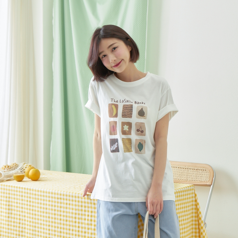 短袖棉Ｔ／九宮格水果彩繪寬鬆T恤－340029－【NG商品】