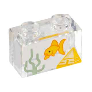 LEGO 樂高 透明 印刷 魚缸 金魚 沙綠海藻 黃金字塔 圖案 3065pb22