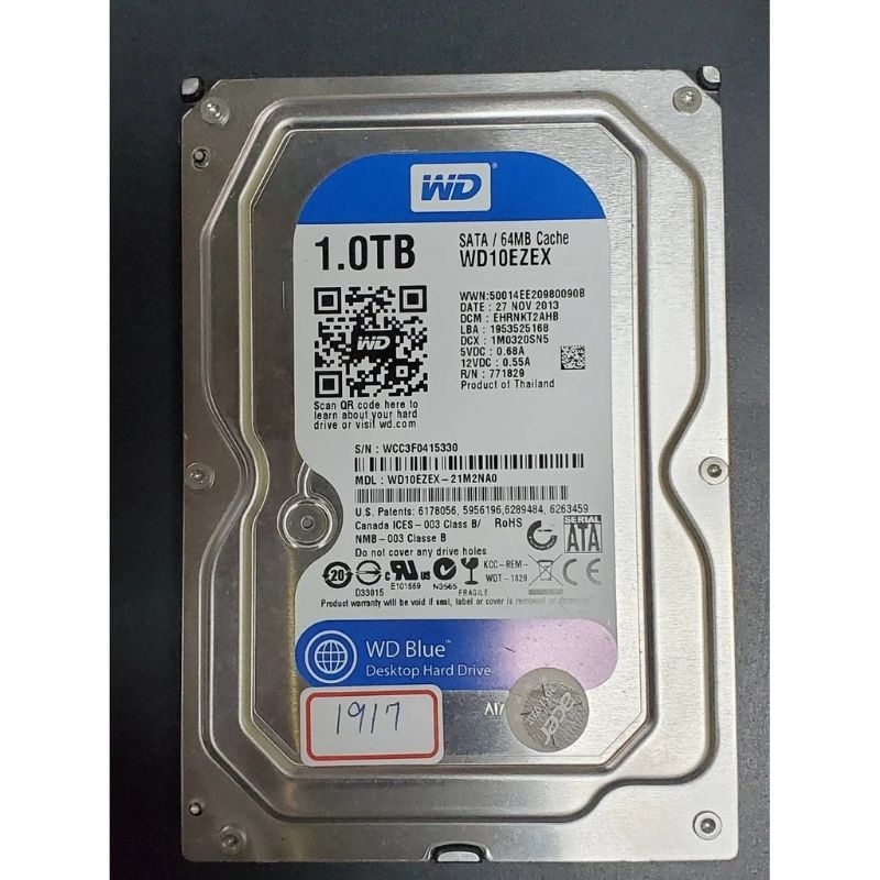 WD Blue 1TB SATA HDD 3.5吋7200轉 內接式硬碟 藍標碟