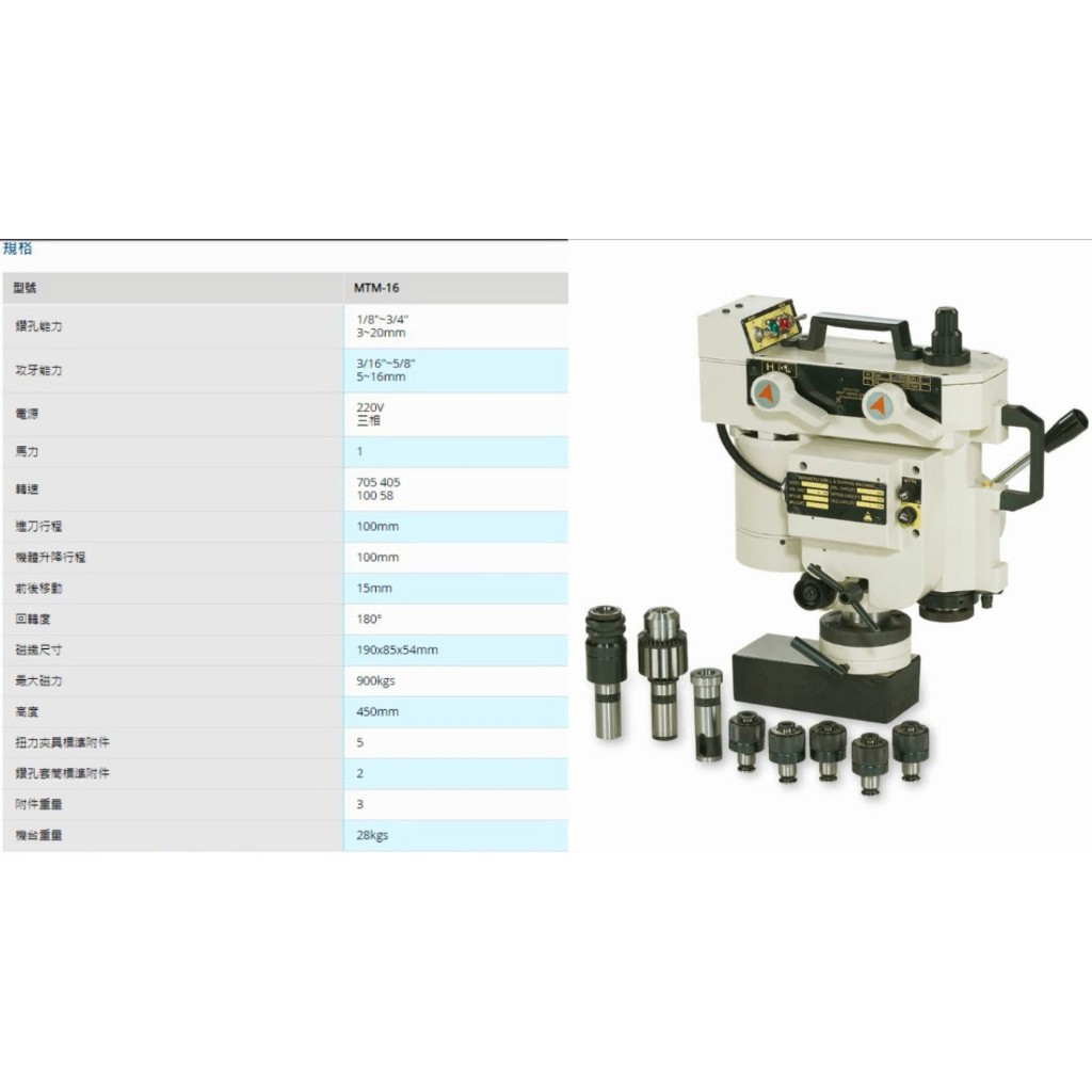 MTM-16, 可用於C型鋼;H型鋼 攜帶式磁性鑽孔攻牙機 磁力鑽孔機 磁吸攻牙機 小型機器 (含稅)