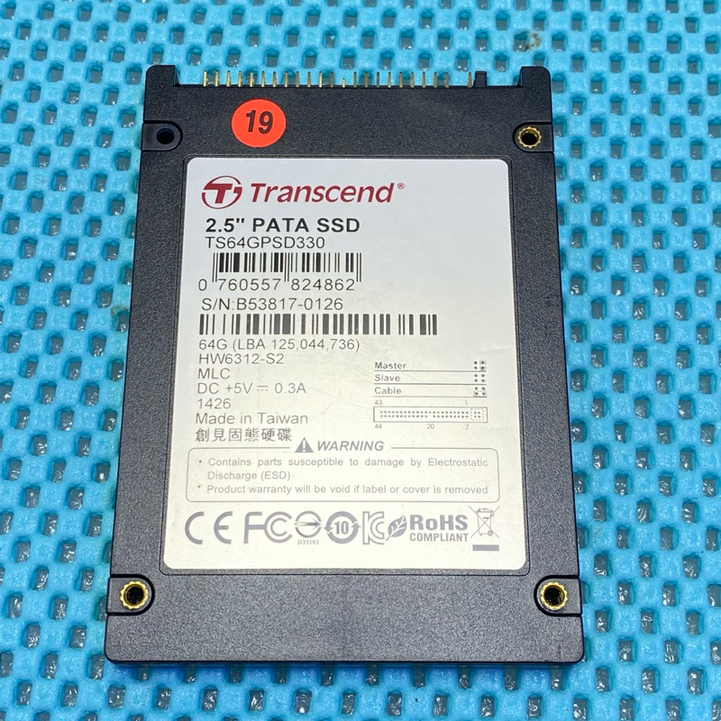 含稅價 創見 64GB 2.5吋 IDE PATA SSD 固態硬碟  TS64GPSD330 二手測試良品 19號