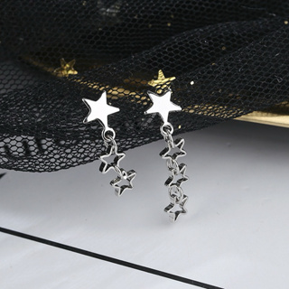 Sweet Air N47 日韓流行耳飾 S925銀針 不對稱長款垂墜五角星造型 耳針 耳環