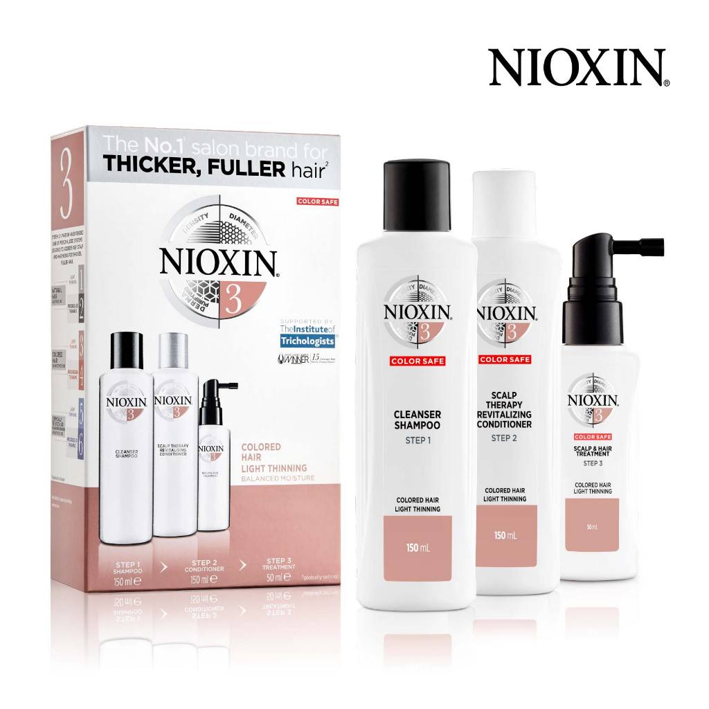 美國【NIOXIN 耐奧森】3號豐髮體驗組 (潔髮露+甦活乳+養護精華) 護色 鎖色 保水 頭皮調理 頭皮清潔 原廠代理