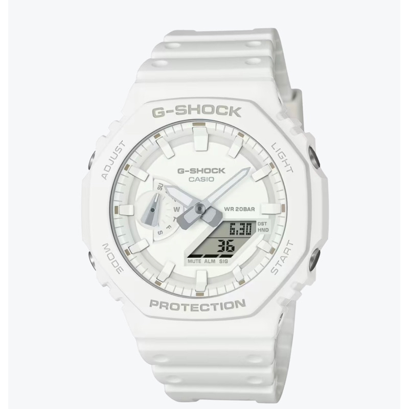 CASIO 卡西歐 G-SHOCK 單色美學 時尚雙顯腕錶-白色 GA-2100-7A7-45.4mm