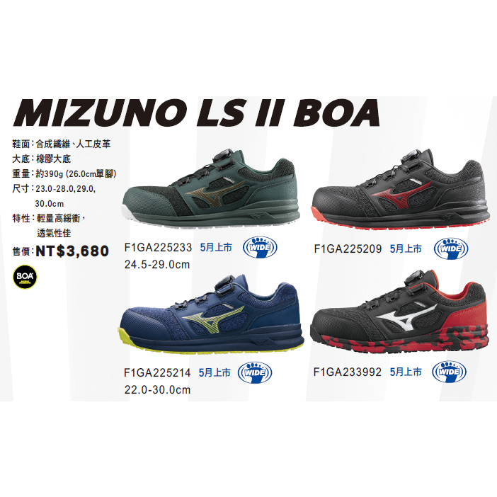 MIZUNO 美津濃 LSII BOA旋鈕款 工業工作鞋 塑鋼工作鞋 安全防護鞋 輕量 防滑 耐油 人工皮革 加送厚鞋墊