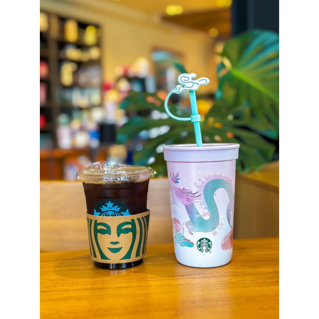 Starbucks官方正品！泰國星巴克杯子2024龍年新年生肖杯粉綠漸變馬克杯不銹鋼吸管杯咖啡杯果汁珍奶茶水杯