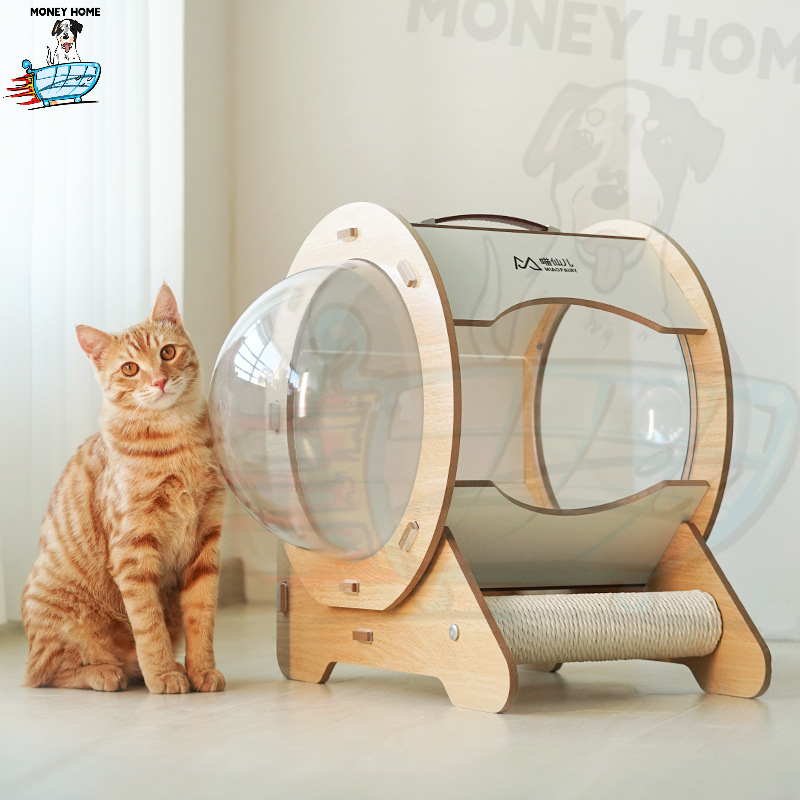 【MoneyHome台灣現貨12H】🔥(貓咪專屬)圓形膠囊貓窩360°無死角雙側太空艙貓窩便攜可手提貓窩抓板貓窩 貓抓板